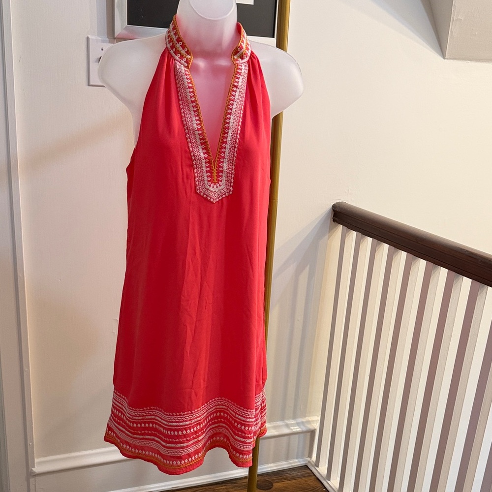 THML Orange Halter Dress with Embroidered Trim medium